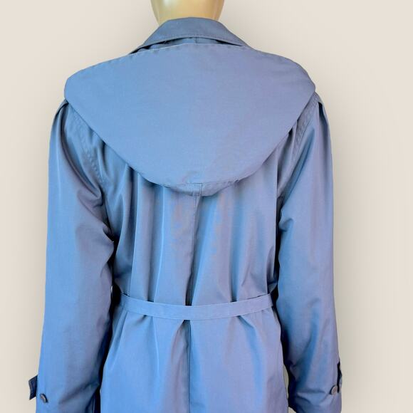 London Fog Vintage Maincoats Wool Blend Liner Trench Coat Hooded Womens 14 Blue - Picture 9 of 15